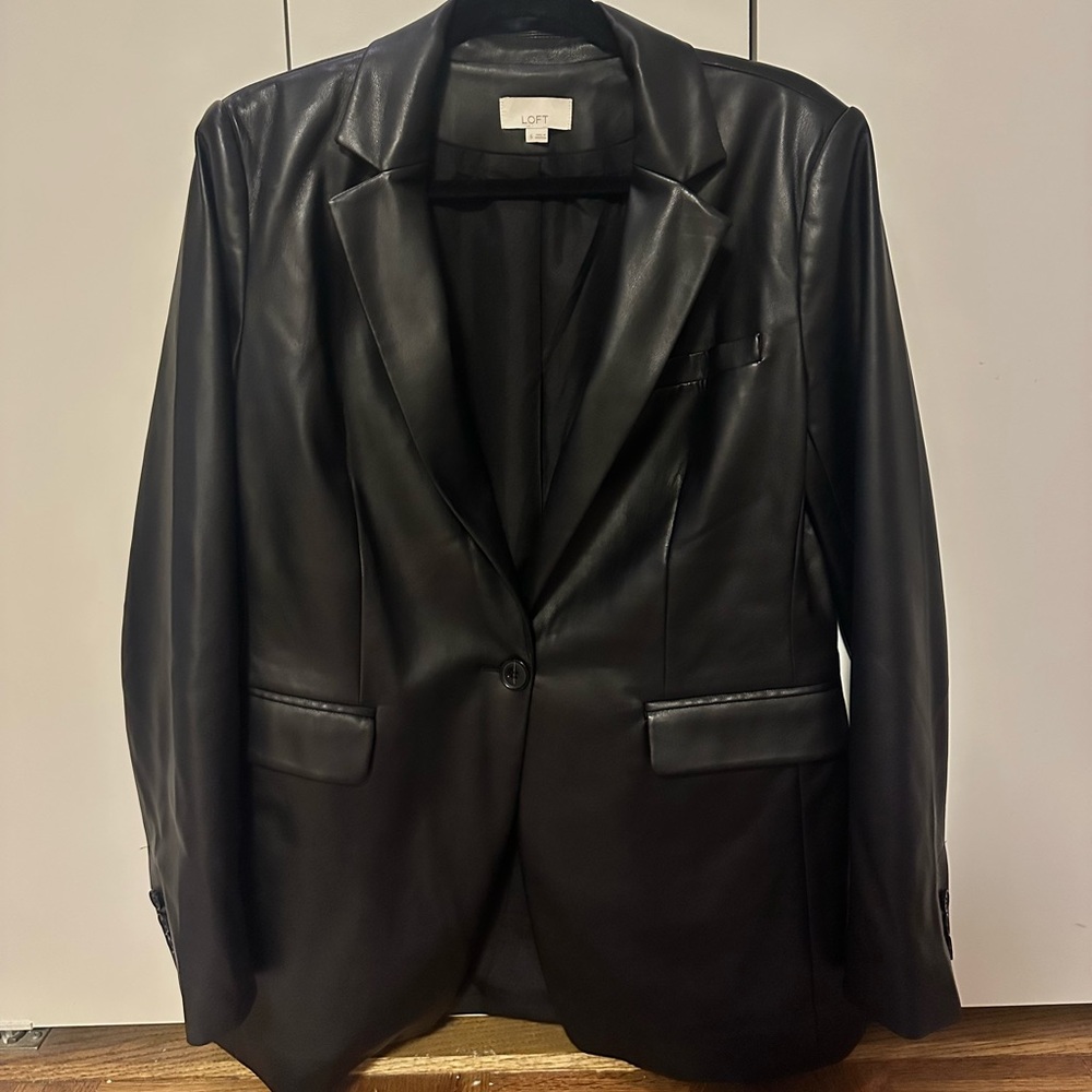 LOFT Black Faux Leather Blazer